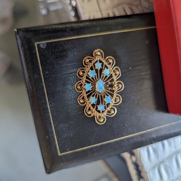 Broach antique heritage opal 14k yellow gold - Picture 4 of 4